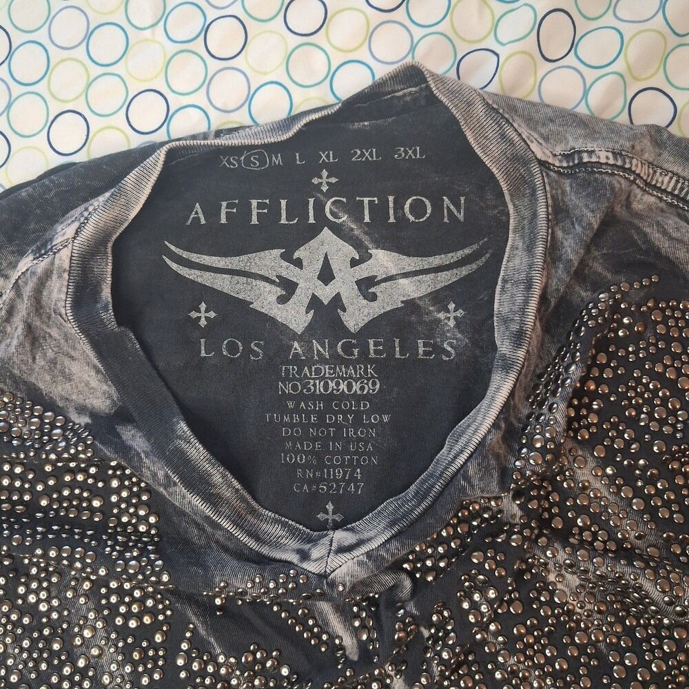 Vintage Y2K Affliction Graphic Studded Eagle T-shirt Womens Sm Made in USA